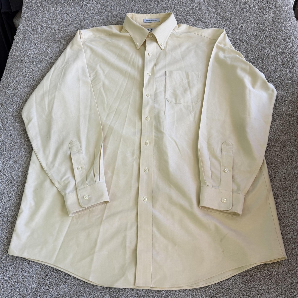 L.L. Bean Dress Shirt Mens 17.5 36 Yellow Wrinkle Resistant Long Sleeve Cotton